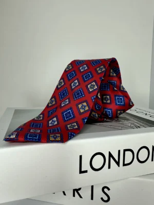 CORBATA DOTS GEOMETRICA ROJO Y MARINO